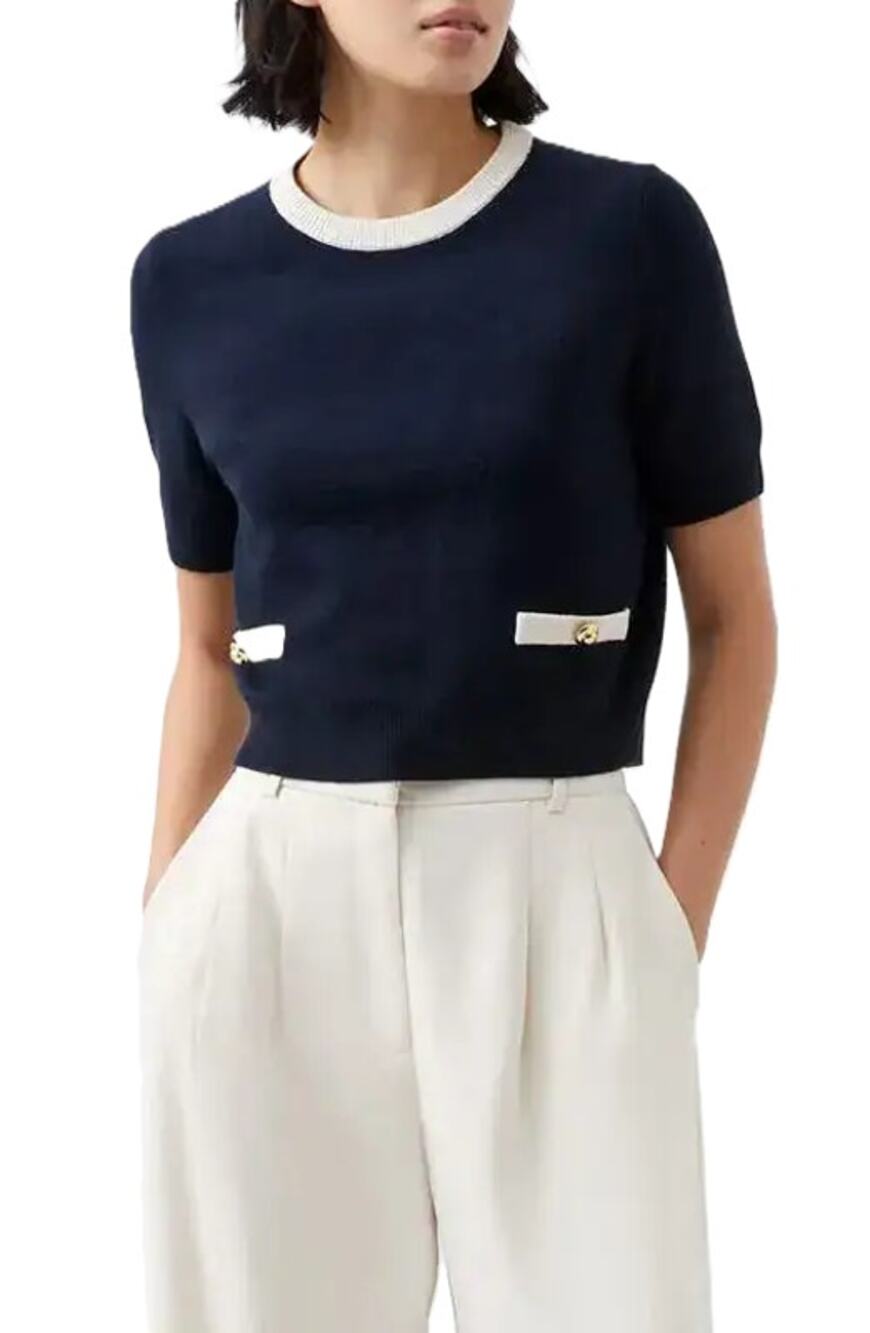 French Connection Women Marine Knit Babysoft Short Sleeve Sweater Top Size XS